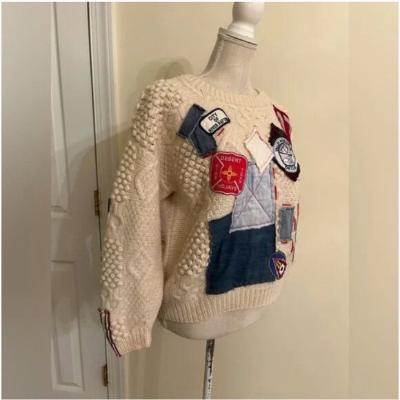 Free People Riley 1880 VINTAGE PATCHED UP SWEATER Patchwork Wool size L - Picture 5 of 13